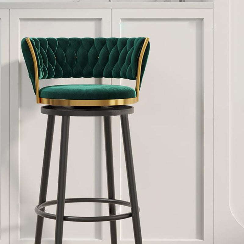 Contemporary Round Velvet Swivel Bar Stool — Green Seat + Gold Legs