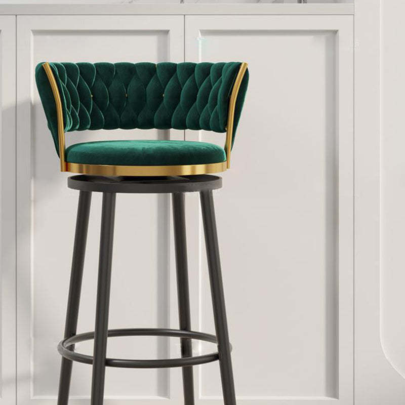 Contemporary Round Velvet Swivel Bar Stool — Green Seat + Gold Legs