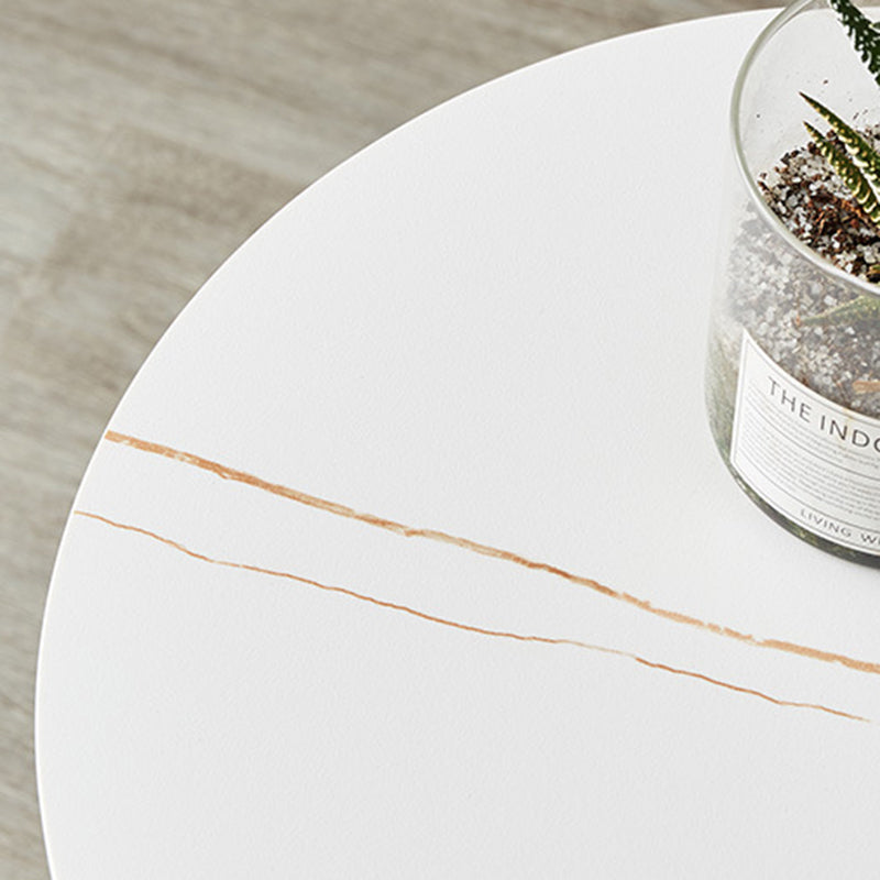 Minimalist Round Iron Rock Slab Side Table — Iron - White