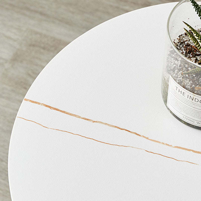 Minimalist Round Iron Rock Slab Side Table — Iron - White