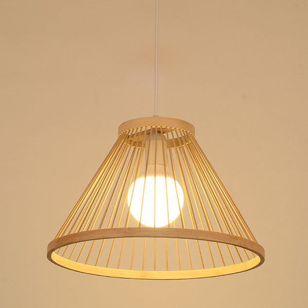 Japanese Zen Bamboo Semi-Conical Pendant Light