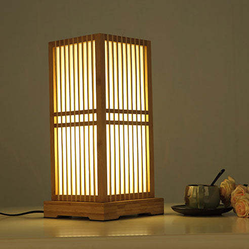 Japanese Wooden Square Column Table Lamp