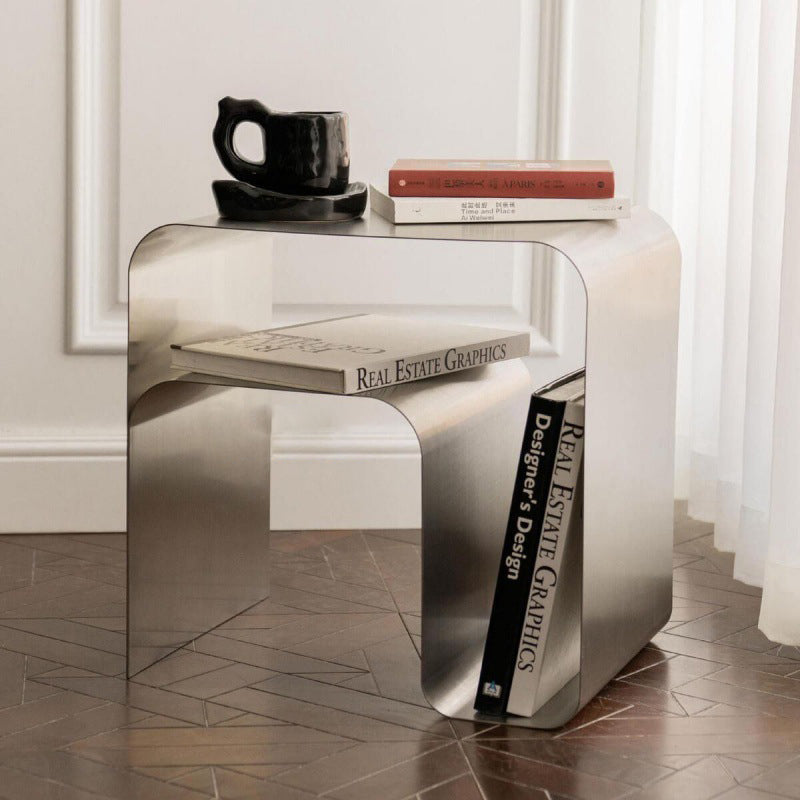 Lighom curved steel leather glass end & side tables for living room