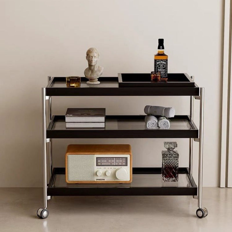 Minimalist Steel Glass Wood End Table — Black