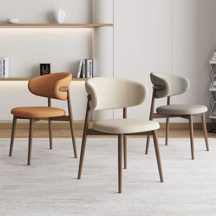 Nordic Leather Metal Dining Chair — Dark Khaki + Walnut Frame