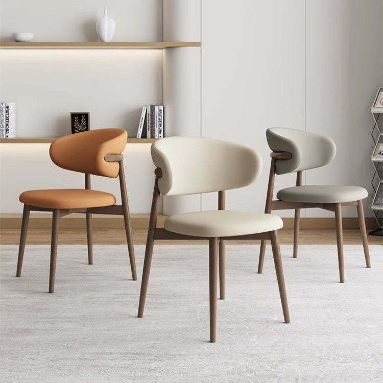 Nordic Leather Metal Dining Chair — Dark Khaki + Walnut Frame
