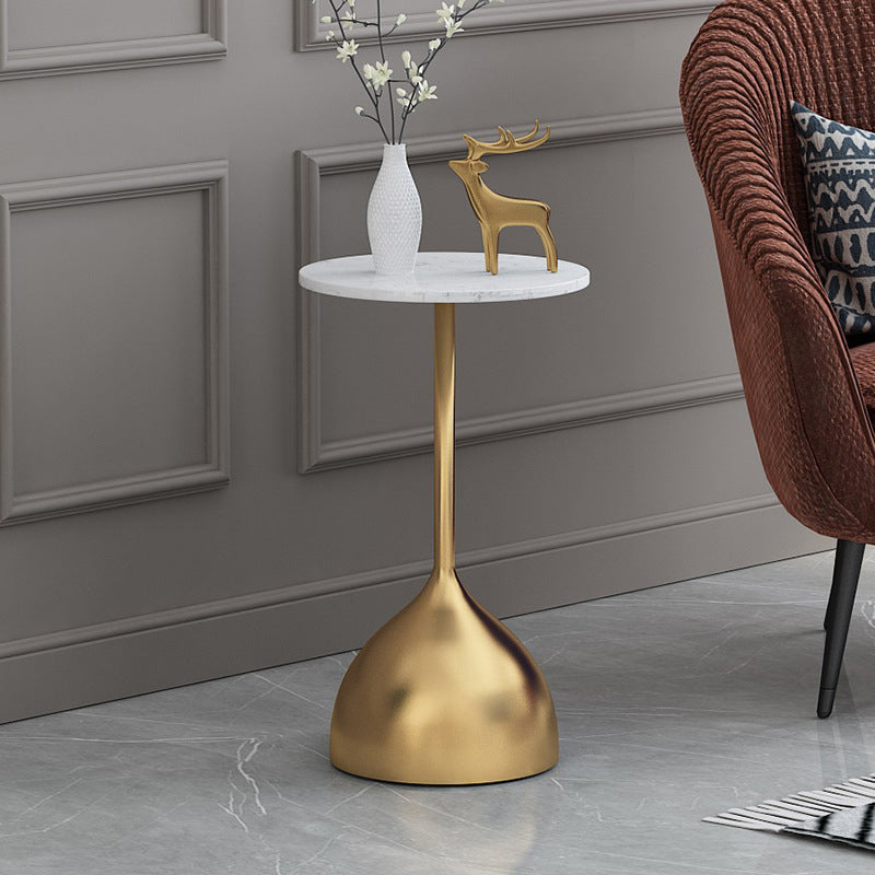 Minimalist Round Iron Marble End Table — White / Blue