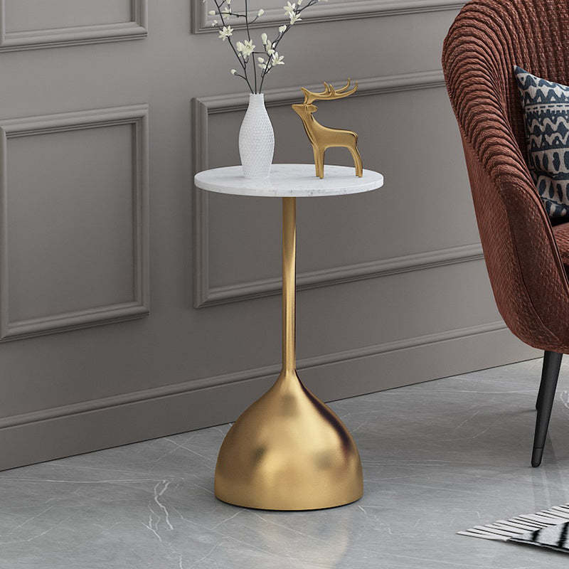 Minimalist Round Iron Marble End Table — White / Blue
