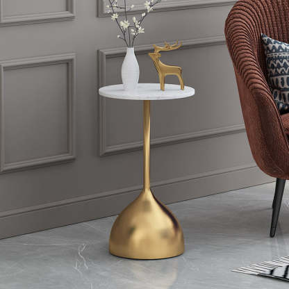 Minimalist Round Iron Marble End Table — White / Blue