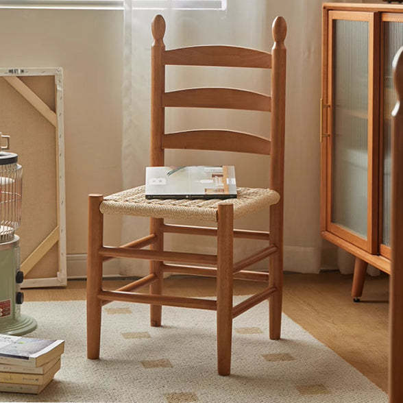 Retro Braided Rope Wood Ladder-Back Dining Chair — Black