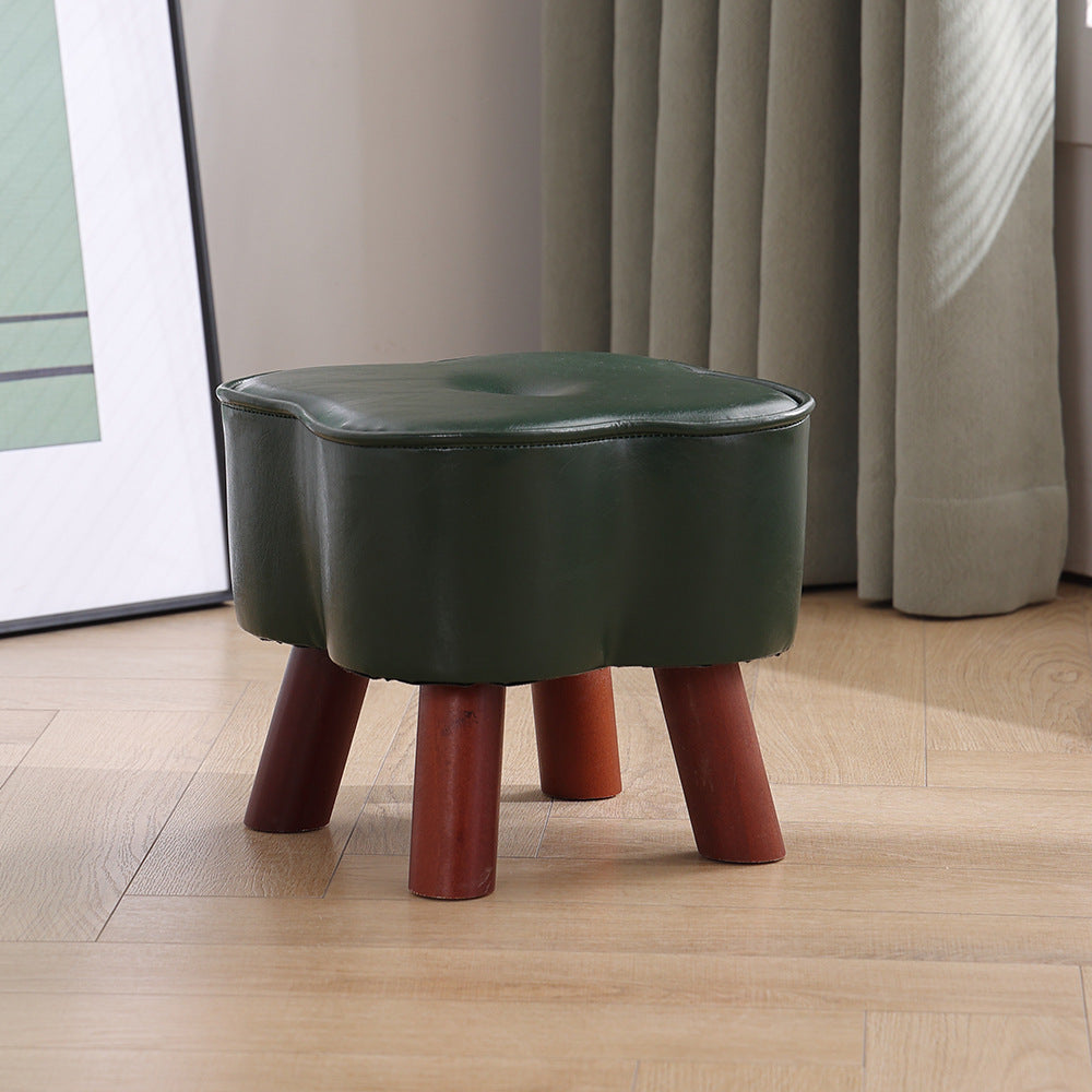 Modern Art Deco Clover Leather Wood Footstool