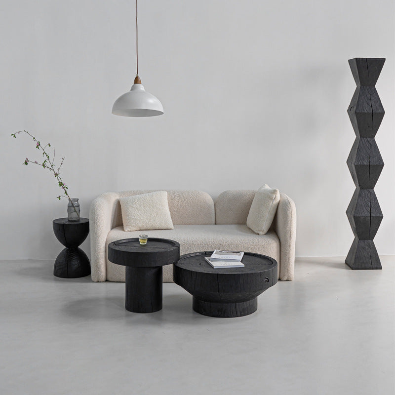 Japanese Wabi-Sabi Wood Geometric End Table — C