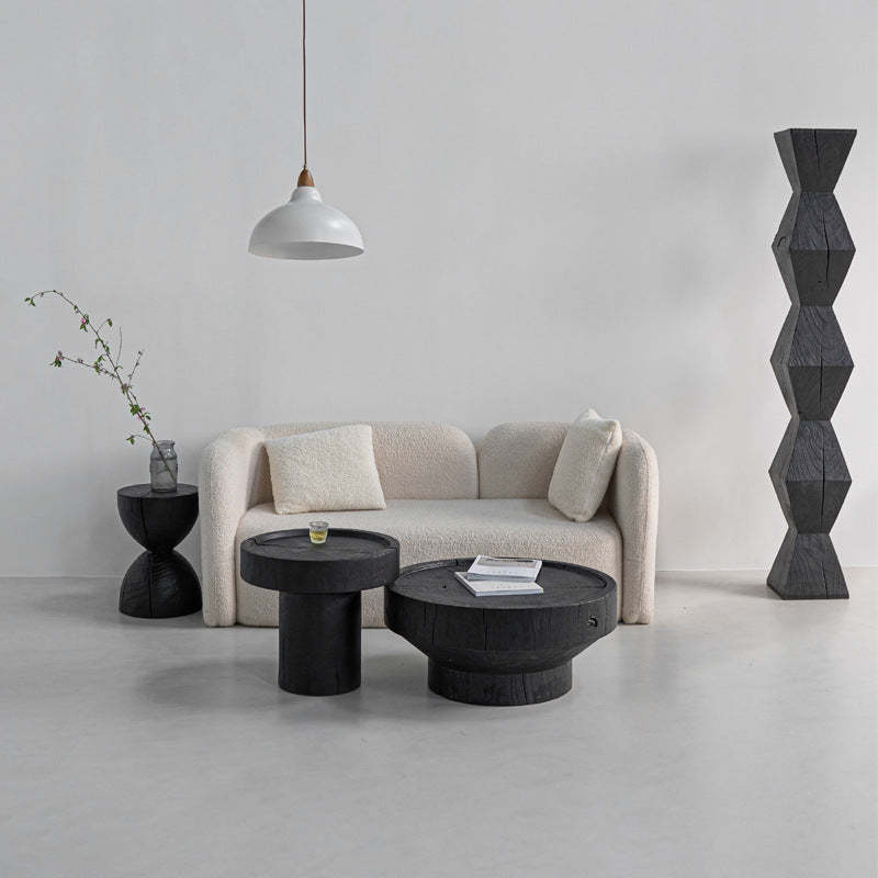Japanese Wabi-Sabi Wood Geometric End Table — C