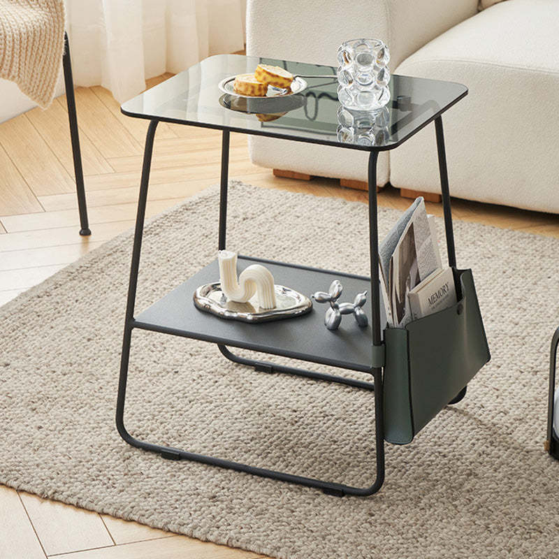 Minimalist Glass Iron 2-Tier Coffee Table