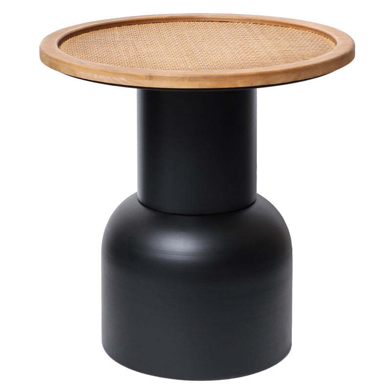 Vintage Round Rattan Iron Wood Coffee Table