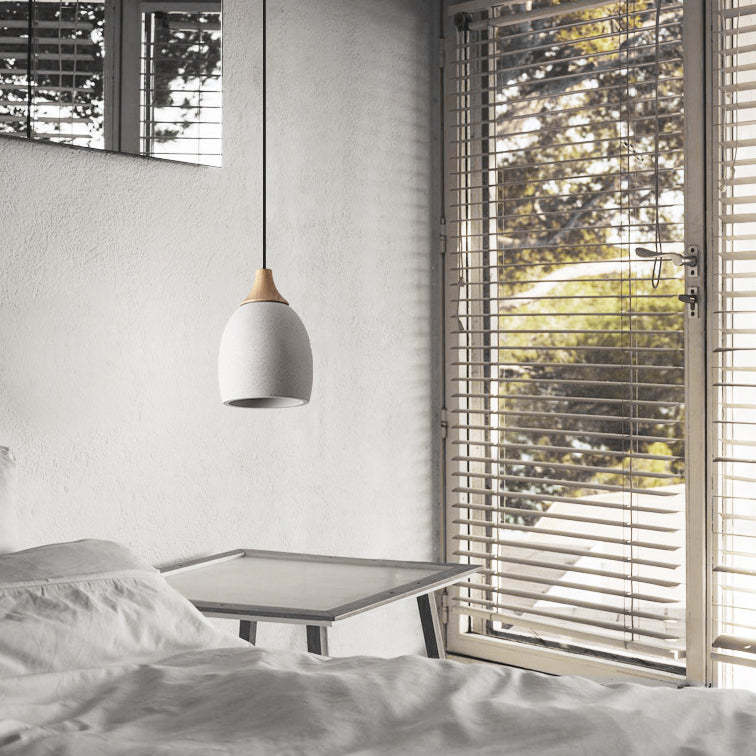 Japanese Cement Solid Wood Circle Pendant Light