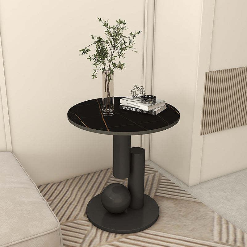 Modern Luxury Cylindrical Orb Rock Slab Iron Coffee Table — Snow White Tabletop + Gold Frame