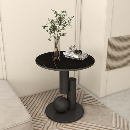 Modern Luxury Cylindrical Orb Rock Slab Iron Coffee Table — Snow White Tabletop + Gold Frame