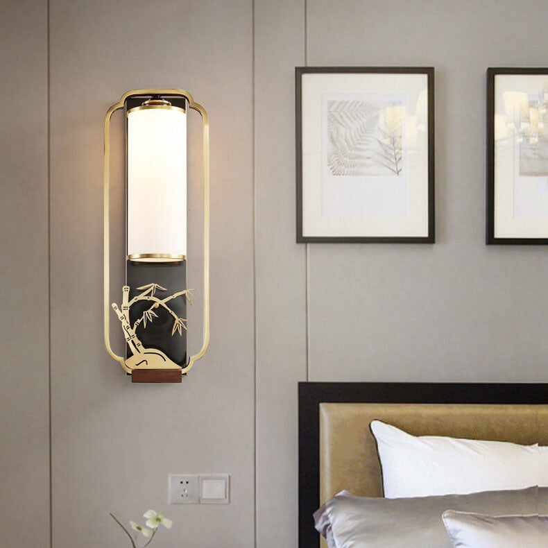 Modern Chinese Copper Glass Column Ring Sconce