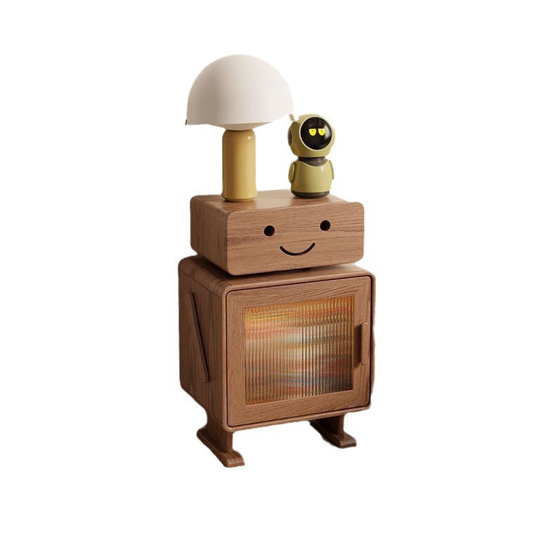 Contemporary Rubberwood Glass Metal Nightstand