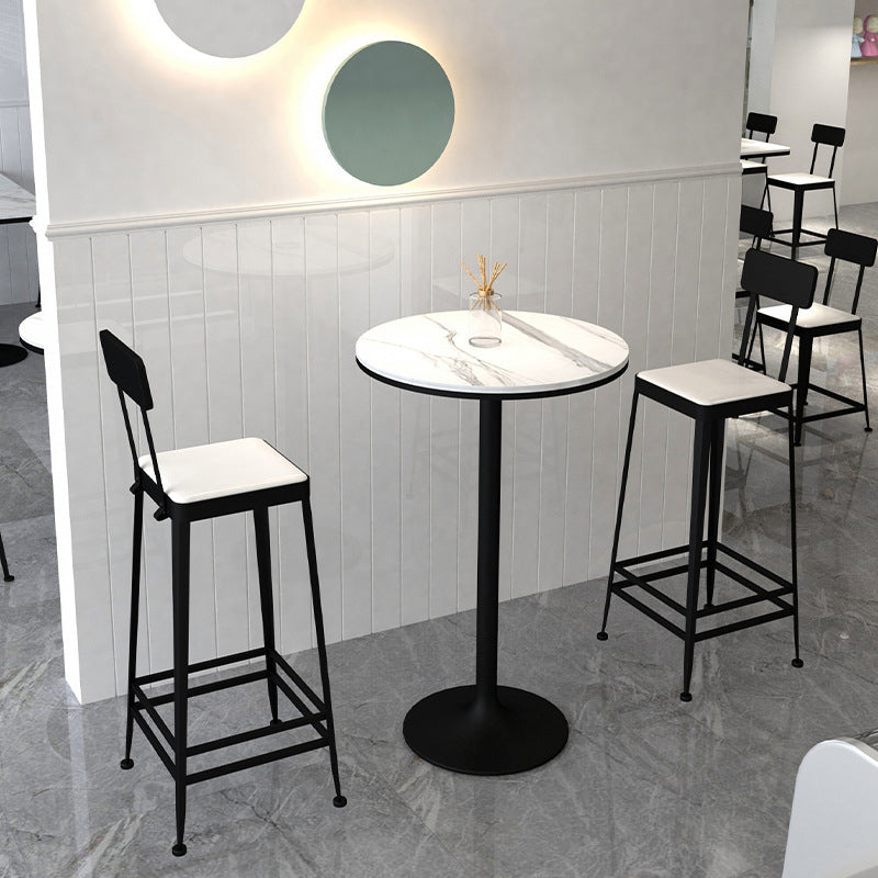 Minimalist Leather Iron Bar Stool — Short - Black Frame