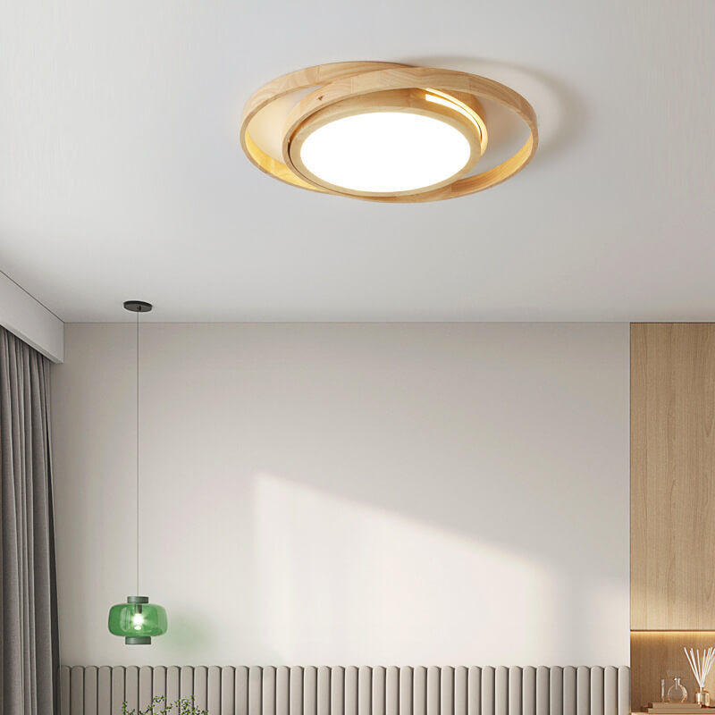 Minimalist circle ring flush mount lighting in wood — 19.69" Diameter / Warm White (3000K) / 220V-240V (UK/AU