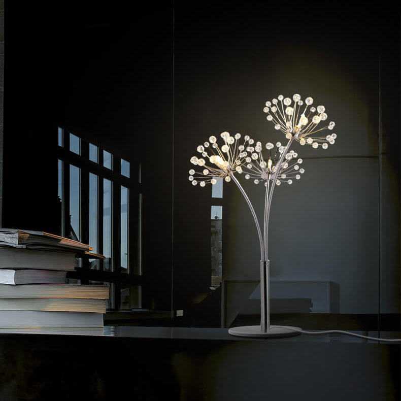 Nordic Dandelion Crystal Bead Iron 3-Light Table Lamp