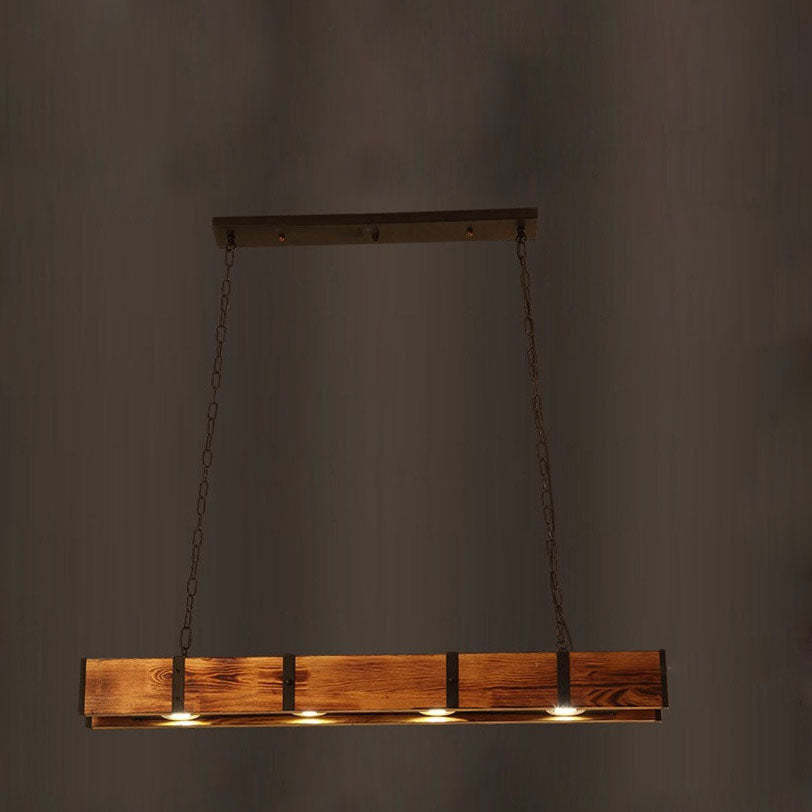 Vintage Solid Wood Long Bar LED Island Chandelier