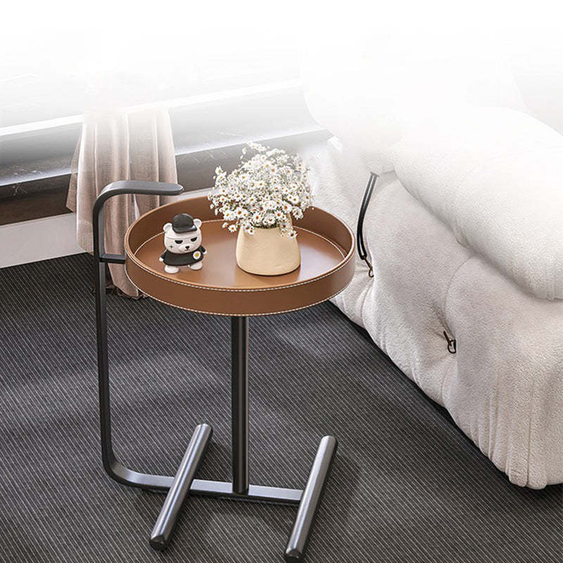 Minimalist Leather Steel Tray Side Table