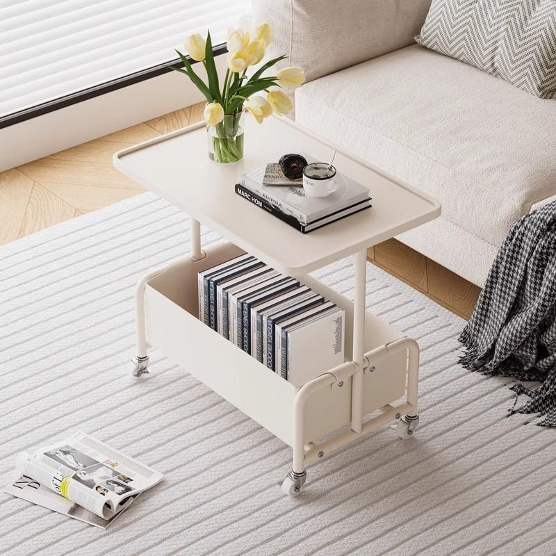 Modern Tray Leather Movable 2-Tier End Table