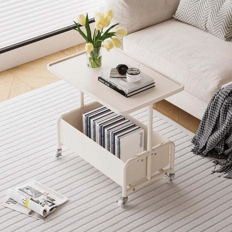 Modern Tray Leather Movable 2-Tier End Table