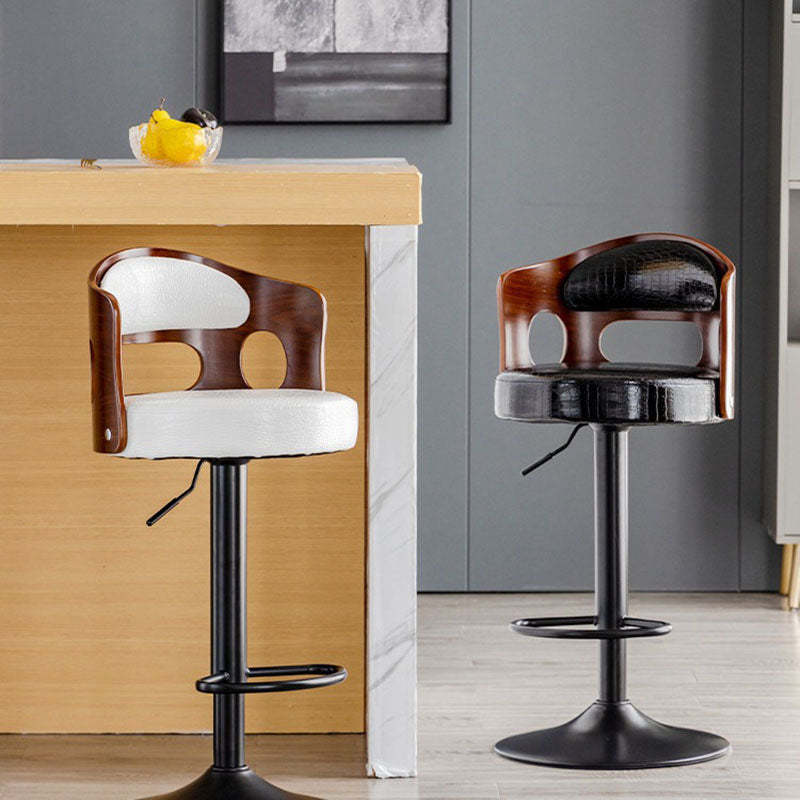 Scandinavian Leather Fabric Wood Round Bar Stool — Khaki - Fabric