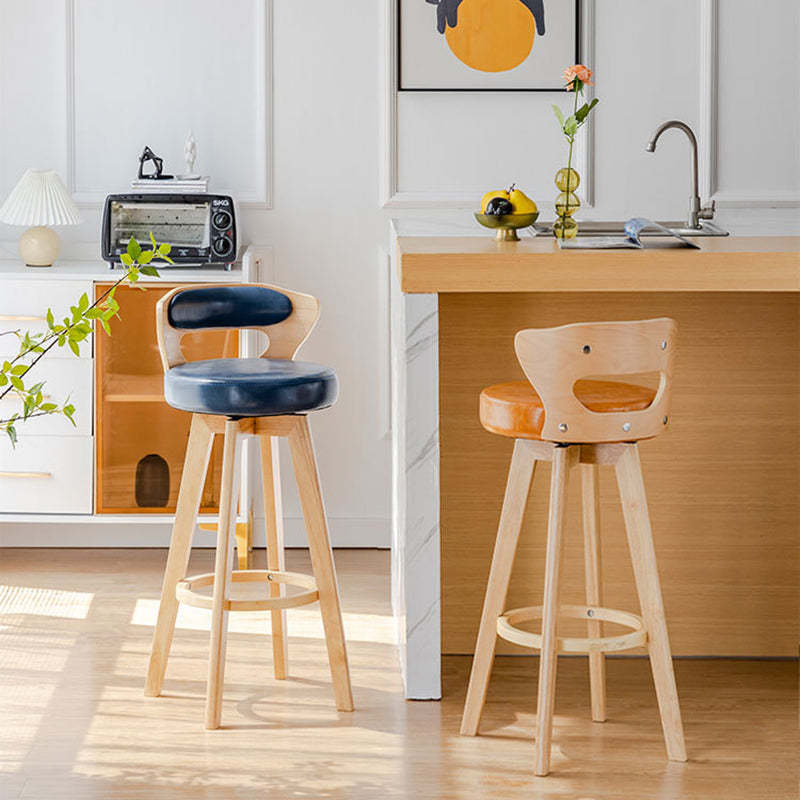 Contemporary Round PU Leather Bar Stool — Dark Blue