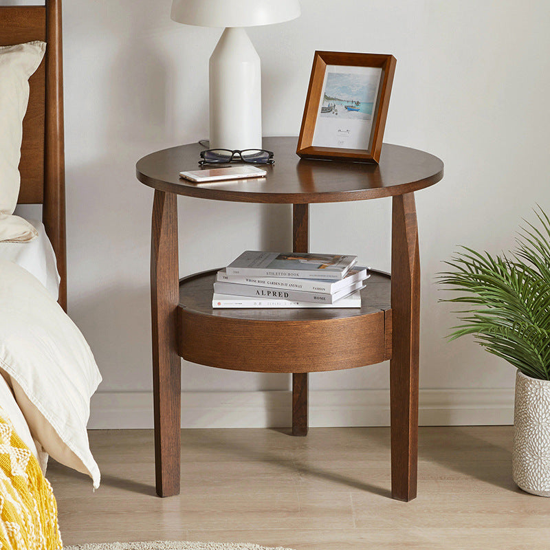 Retro Antique Oak Wood Circular End Table