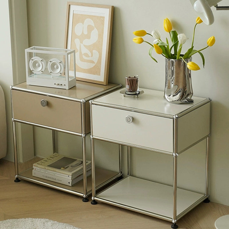 Minimalist Stainless Steel Nightstand 1-Drawer — Brown