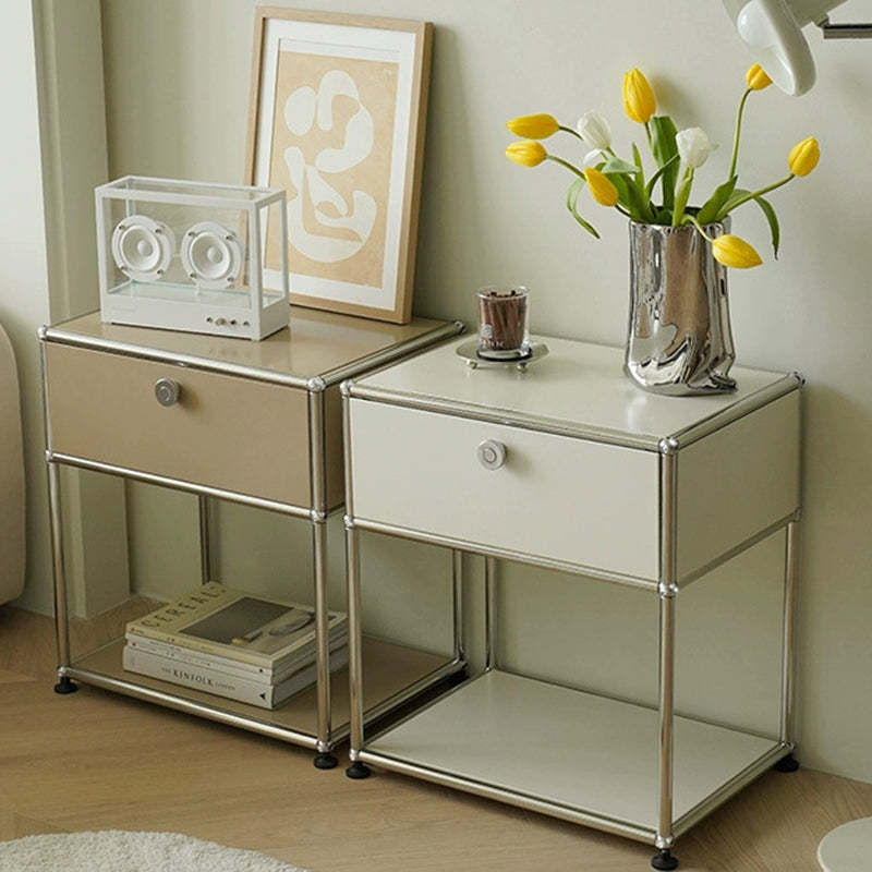 Minimalist Stainless Steel Nightstand 1-Drawer — Brown