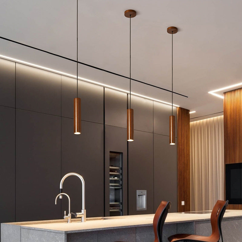Minimalist spotlight rubberwood natural pendant lighting — Warm White (3000K) / Natural Wood / 220V-240V (UK/AU)