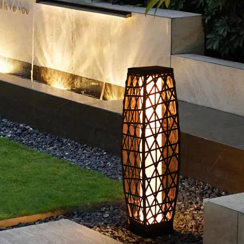 Minimalist Solar Iron Rattan Woven LED Floor Lamp