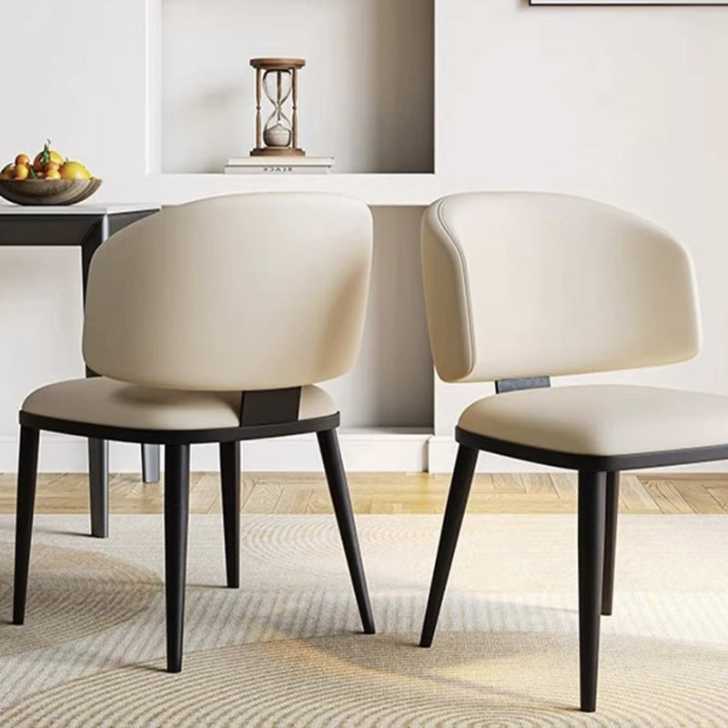 Minimalist Leather Iron Dining Chair - Beige