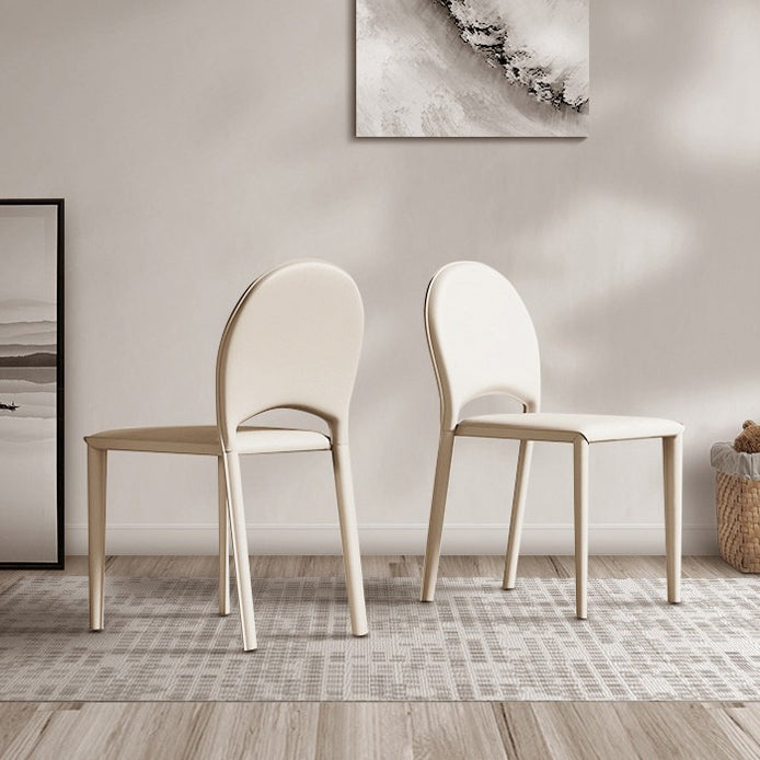 Minimalist Saddle Leather Steel Dining Chair — Gray