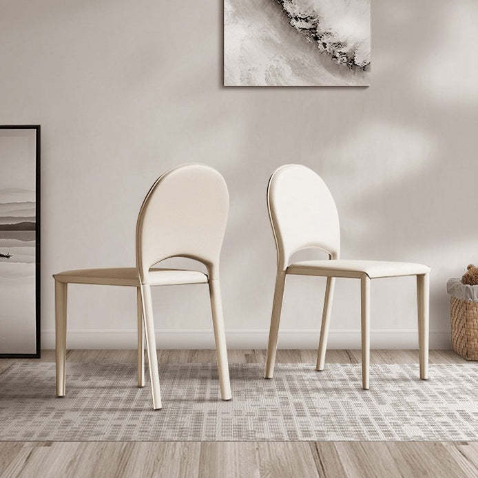 Minimalist Saddle Leather Steel Dining Chair — Gray