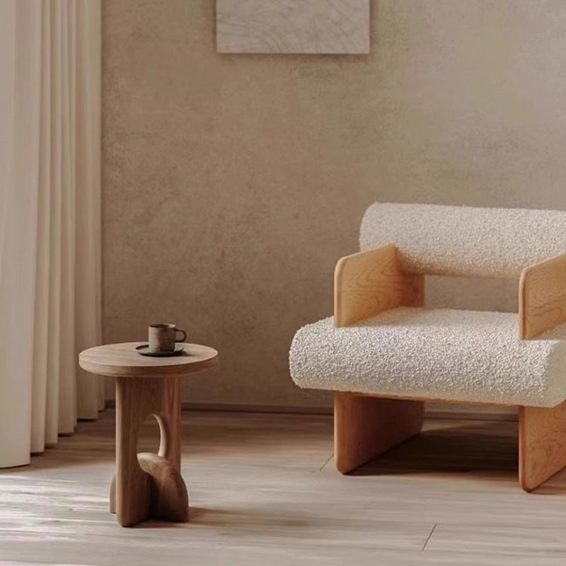 Japanese Round Wooden End Table