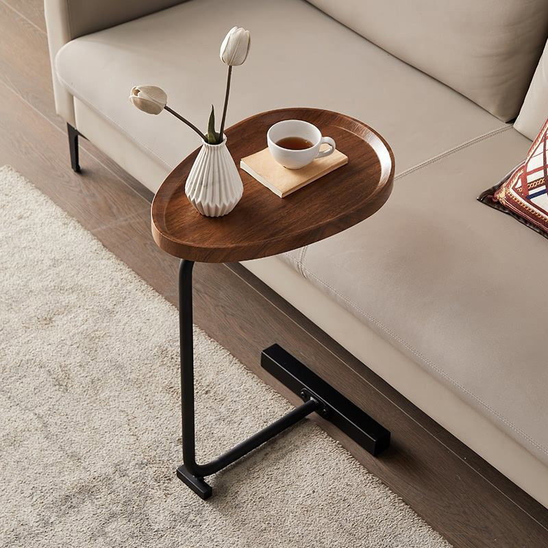 Minimalist Oval Engineered Wood Iron End Table