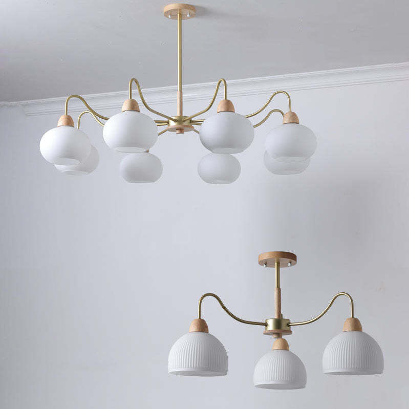 Nordic Japanese Glass Round Wood Chandelier
