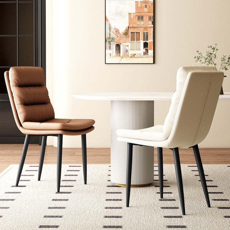 Minimalist Leather Steel Dining Chair — Orange