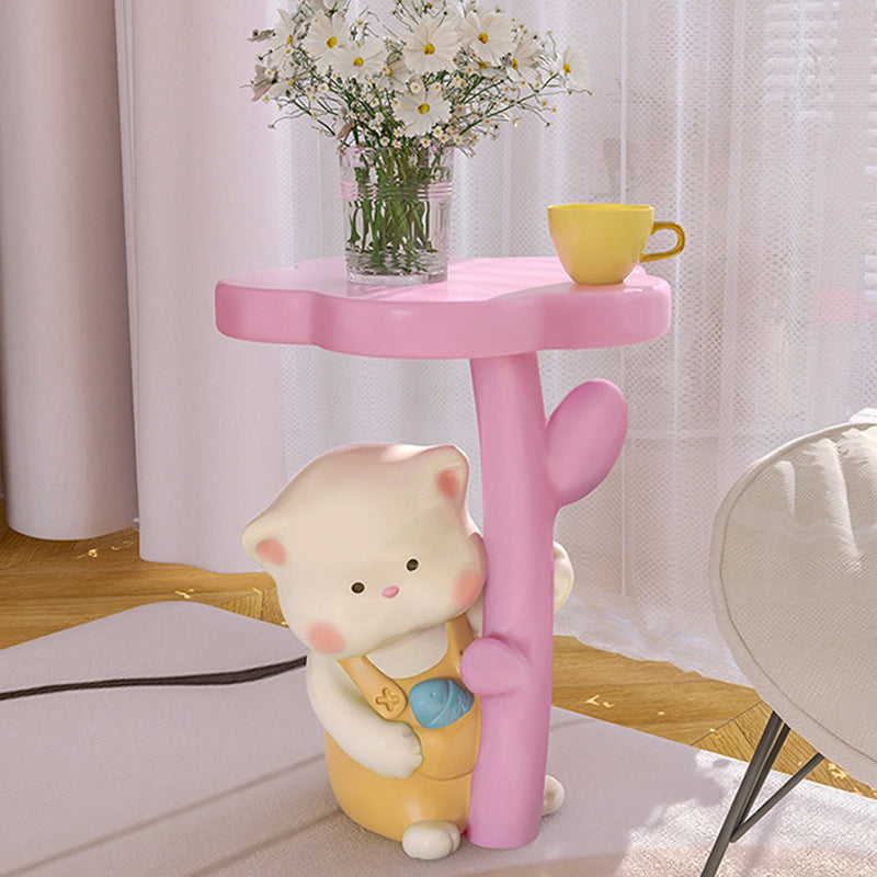 Contemporary Kids Cat Flower Resin End Table
