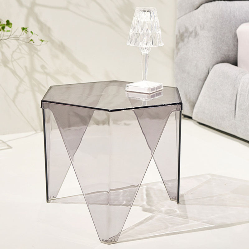 Minimalist Hexagonal Acrylic Three-Leg Coffee Table — Gray