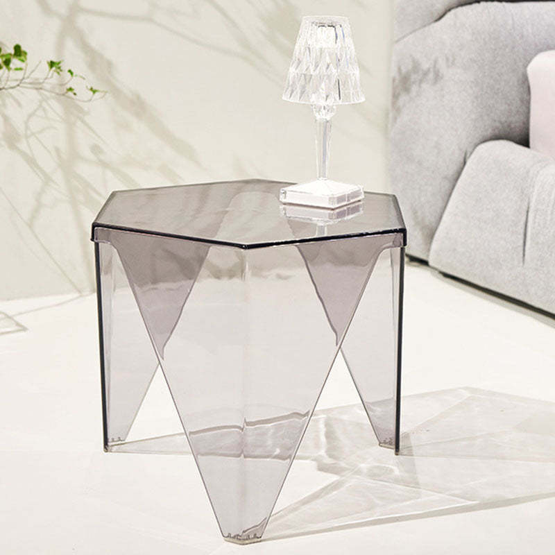 Minimalist Hexagonal Acrylic Three-Leg Coffee Table — Gray