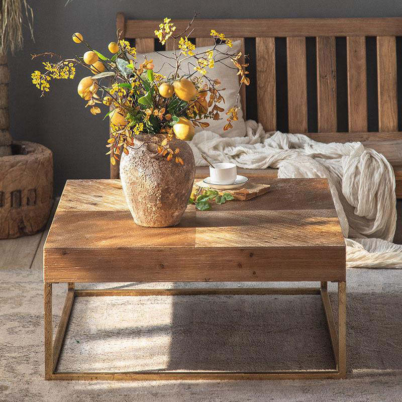 Traditional Retro Solid Wood Iron Coffee Table
