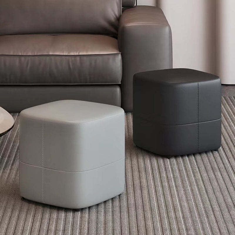 Minimalist Microfiber Leather Solid Wood Low Stool — Gray